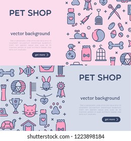 Set of banner template for pet shop, veterinary clinic, pet store, zoo, shelter. Card, flyer, poster for advertisement. Flat style design, vector illustration.