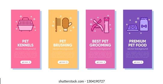 Set of banner template for pet shop, veterinary clinic, pet store, zoo, shelter. Card, flyer, banner, poster for advertisement. Flat style design, vector illustration.