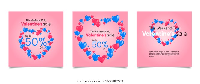 set banner template valentine sale with candy heart red and blue