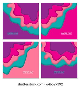 Set of banner templates with 3D abstract background with paper cut shapes. Vector design layout for business presentations, flyers, posters and invitations. Colorful carving art