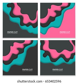 Set of banner templates with 3D abstract background with paper cut shapes. Vector design layout for business presentations, flyers, posters and invitations. Colorful carving art