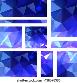 Set of banner templates with abstract backdrop. Modern vector banners with polygonal background. Blue color. 