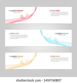 Set of banner templates with abstract background line effect. red, cyan, and orange line pattern art color style design. vector illustration