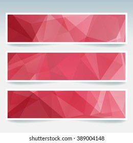 Set of banner templates with abstract background. Red color. Modern vector banners with polygonal background