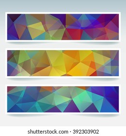 Set of banner templates with abstract background. Modern vector banners with polygonal background. Rainbow-colored. 