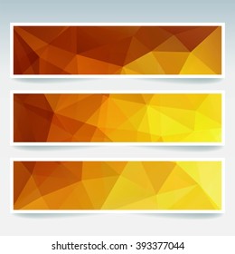 Set of banner templates with abstract background. Modern vector banners with polygonal background. Yellow, orange, brown colors. 