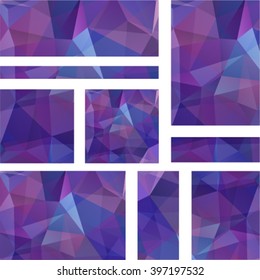 Set of banner templates with abstract background. Modern vector banners with polygonal background. Blue, violet colors. 