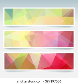 Set of banner templates with abstract background. Modern vector banners with polygonal background. Yellow, red colors. 