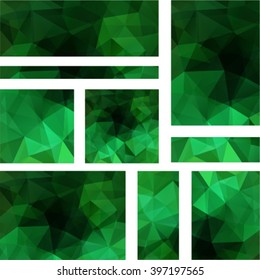 Set of banner templates with abstract background. Modern vector banners with polygonal background. Green, black colors. 