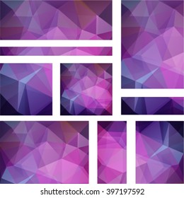 Set of banner templates with abstract background. Modern vector banners with polygonal background. Pink, purple colors. 