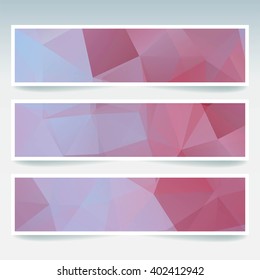 Set of banner templates with abstract background. Modern vector banners with polygonal background. Pink, blue, pastel purple colors. 
