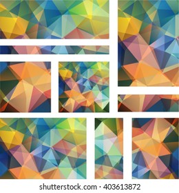 Set of banner templates with abstract background. Modern vector banners with polygonal background. Yellow, orange, blue colors. 