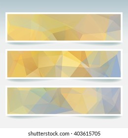 Set of banner templates with abstract background. Modern vector banners with polygonal background. Pastel yellow, orange, blue colors. 