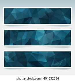 Set of banner templates with abstract background. Modern vector banners with polygonal background. Dark blue color. 