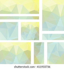 Set of banner templates with abstract background. Modern vector banners with polygonal background. Pastel yellow, green, blue colors. 