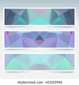 Set of banner templates with abstract background. Modern vector banners with polygonal background. Blue, white, purple, violet, pink  colors. 