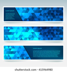 Set of banner templates with abstract background. Modern vector banners with polygonal background. Blue color. 