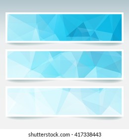Set of banner templates with abstract background. Modern vector banners with polygonal background. Blue, white colors. 