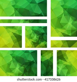 Set of banner templates with abstract background. Modern vector banners with polygonal background. Green color. 