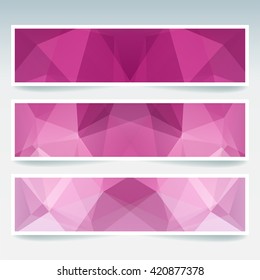 Set of banner templates with abstract background. Modern vector banners with polygonal background. Pink color. 
