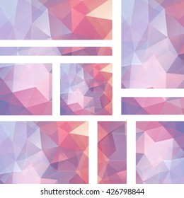 Set of banner templates with abstract background. Modern vector banners with polygonal background. Pink color. 