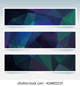 Set of banner templates with abstract background. Modern vector banners with polygonal background. Blue, green colors. 
