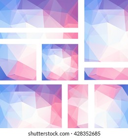 Set of banner templates with abstract background. Modern vector banners with polygonal background. Blue, pink, white colors. 