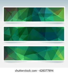 Set of banner templates with abstract background. Modern vector banners with polygonal background. Green color. 