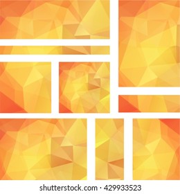 Set of banner templates with abstract background. Modern vector banners with polygonal background. Yellow, orange colors. 