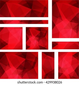 Set of banner templates with abstract background. Modern vector banners with polygonal background. Red color. 
