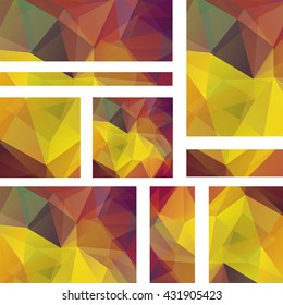 Set of banner templates with abstract background. Modern vector  with polygonal backdrops. Yellow, brown colors. 