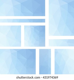Set of banner templates with abstract background. Modern vector banners with polygonal backdrop. Blue, white colors. 