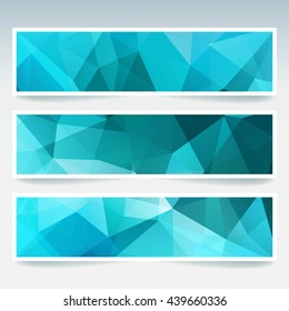Set of banner templates with abstract background. Modern vector  with polygonal backdrop. Blue color. 