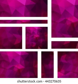 Set of banner templates with abstract background. Modern vector with triangles. Pink color
