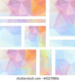 Set of banner templates with abstract background. Modern vector with polygonal triangles. Pastel colorful backdrop