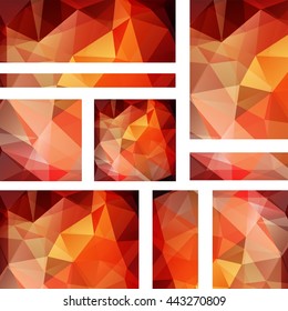 Set of banner templates with abstract background. Modern vector with polygonal triangles. Yellow, orange colors. 