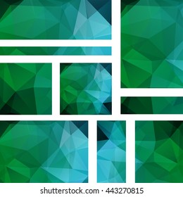 Set of banner templates with abstract background. Modern vector with polygonal triangles. Green, blue colors. 