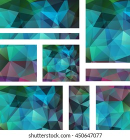 Set of banner templates with abstract background. Modern vector banners with polygonal background. Blue, green color. 