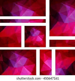 Set of banner templates with abstract background. Modern vector banners with polygonal background. Pink, purple colors. 
