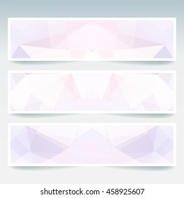 Set of banner templates with abstract background. Modern vector banners with polygonal background. Pastel pink color. 