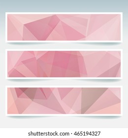 Set of banner templates with abstract background. Modern vector banners with polygonal background. Pink, white colors. 