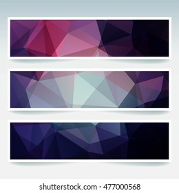 Set of banner templates with abstract background. Modern vector banners with polygonal background. Blue, black, pink colors