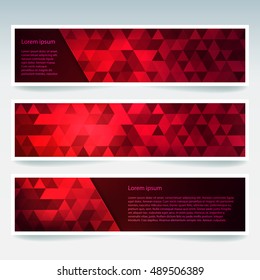 Set of banner templates with abstract background. Modern vector banners with polygonal background. Dark red, brown colors