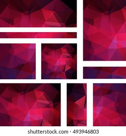Set of banner templates with abstract background. Modern vector banners with polygonal background. Pink, purple color