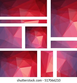 Set of banner templates with abstract background. Modern vector banners with polygonal background. Red, pink, purple colors