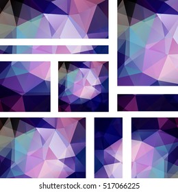 Set of banner templates with abstract background. Modern vector banners with polygonal background. Pink, purple, black colors