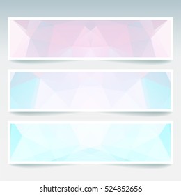 Set of banner templates with abstract background.  Modern vector banners with polygonal background. Pastel pink, blue, white colors. 