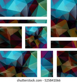 Set of banner templates with abstract background.  Modern vector banners with polygonal background. Dark brown, blue colors. 