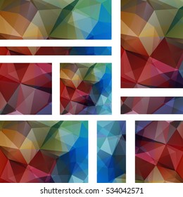 Set of banner templates with abstract background. Modern vector banners with polygonal background. Brown, blue, red colors. 