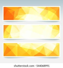 Set of banner templates with abstract background. Modern vector banners with polygonal background. Yellow, white, orange colors. 